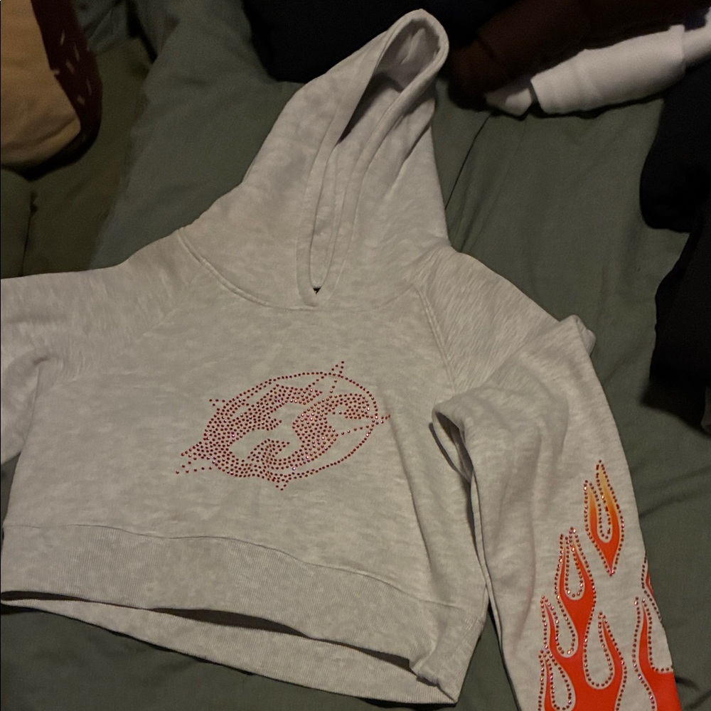 Full Send Gray and Orange Flame Hoodie Crop Top